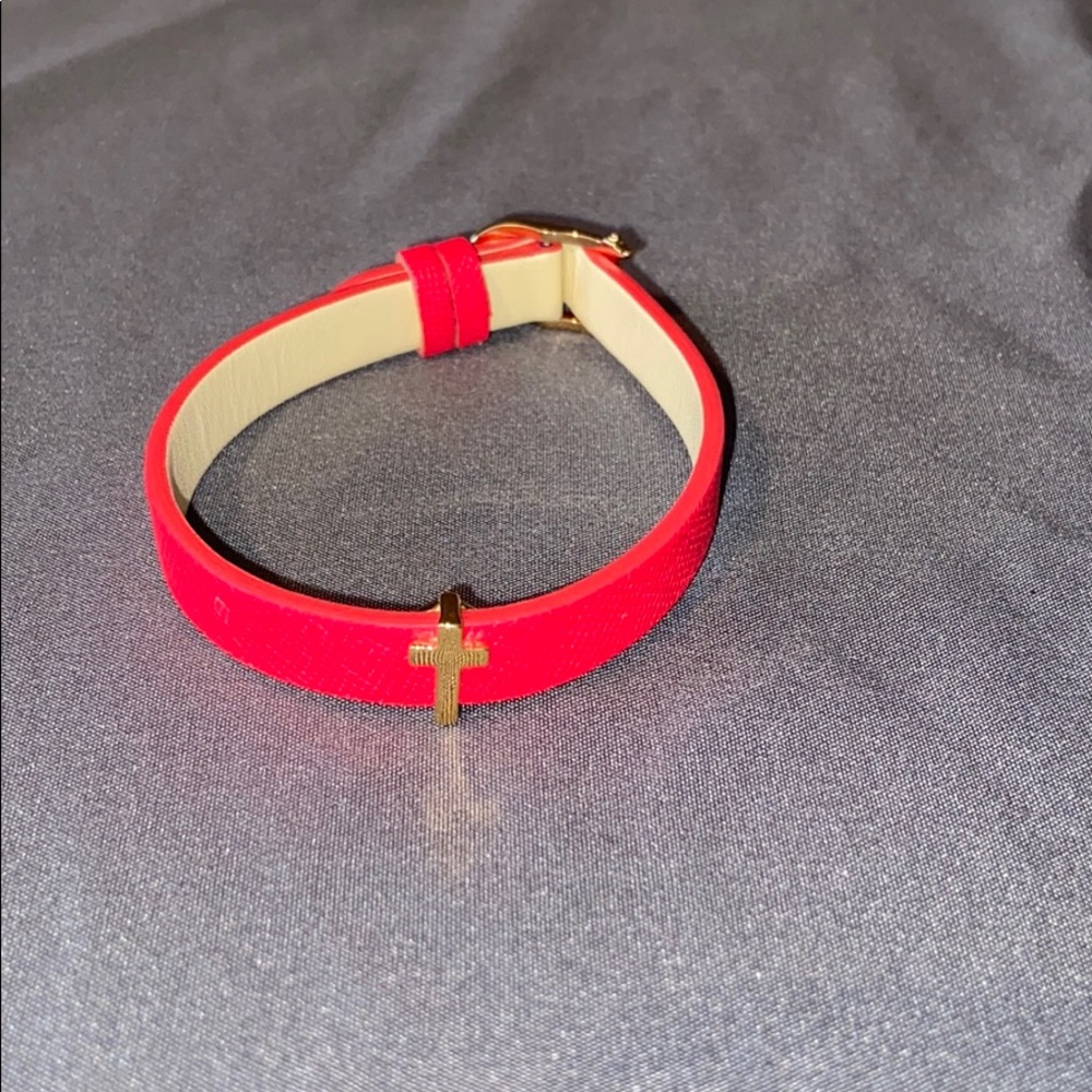 Hot pink and gold cross bracelet